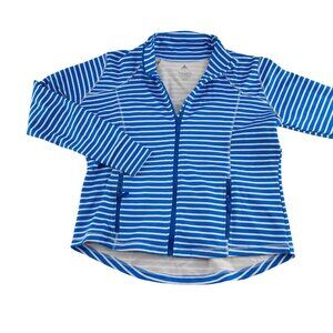 Vie Active Womens Blue & White Striped Full-Zip Jacket L